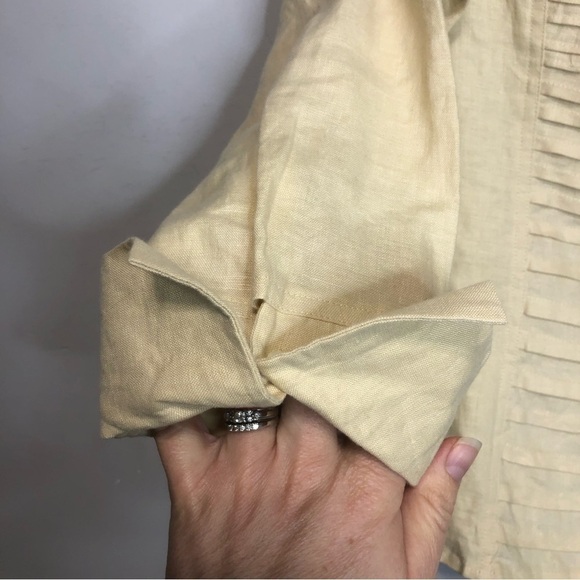 Tracy M Yellow/Tan Linen Button Down Shirt, Size L - Picture 3 of 8